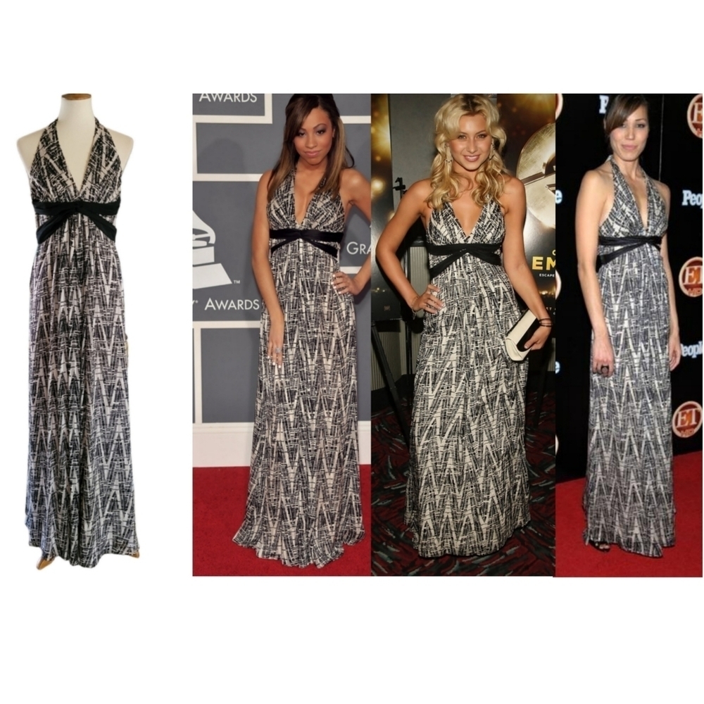 BCBG MaxAzria Y2K‎ Vapor Combo Silk Embellished Maxi Dress Celebrity Choice
